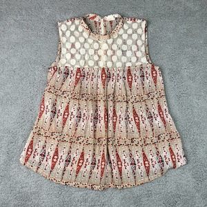 Tulle Blouse Womens Size Small Multicolored Red & Cream Sleeveless Semi‎ Sheer